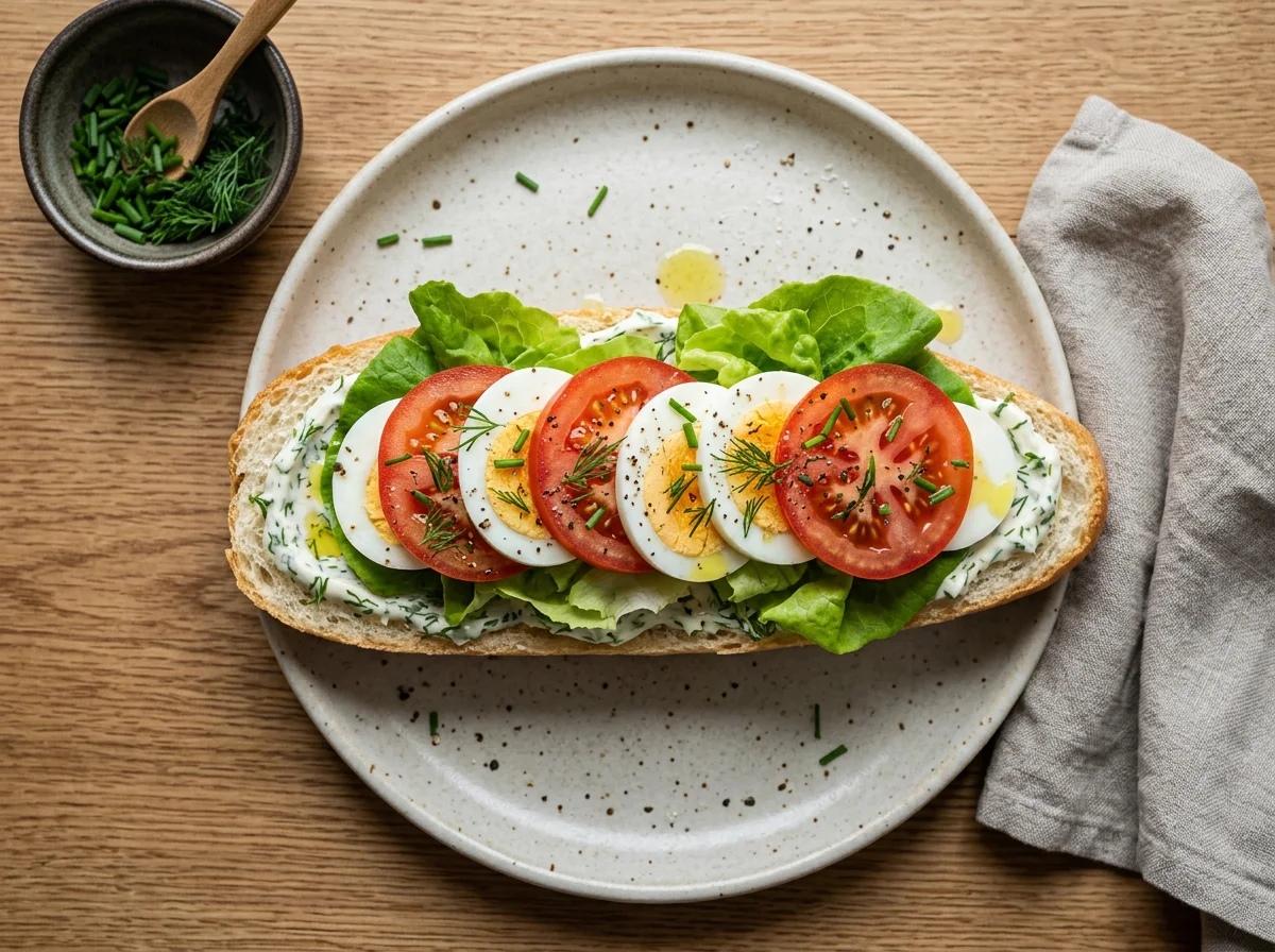 Baguette mit Ei und Gemüse photo