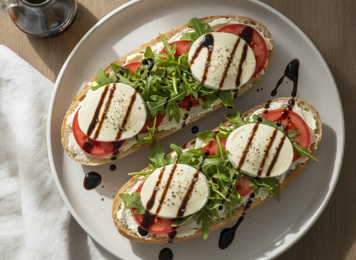 Baguette mit Käse, Rucola und Balsamico photo