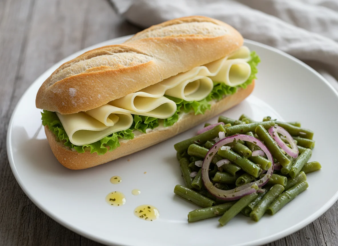 Baguette mit Käse und Bohnensalat photo