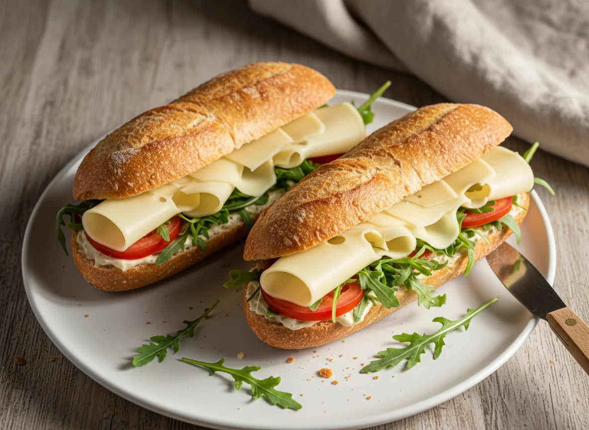 Baguette mit Käse und Rucola photo