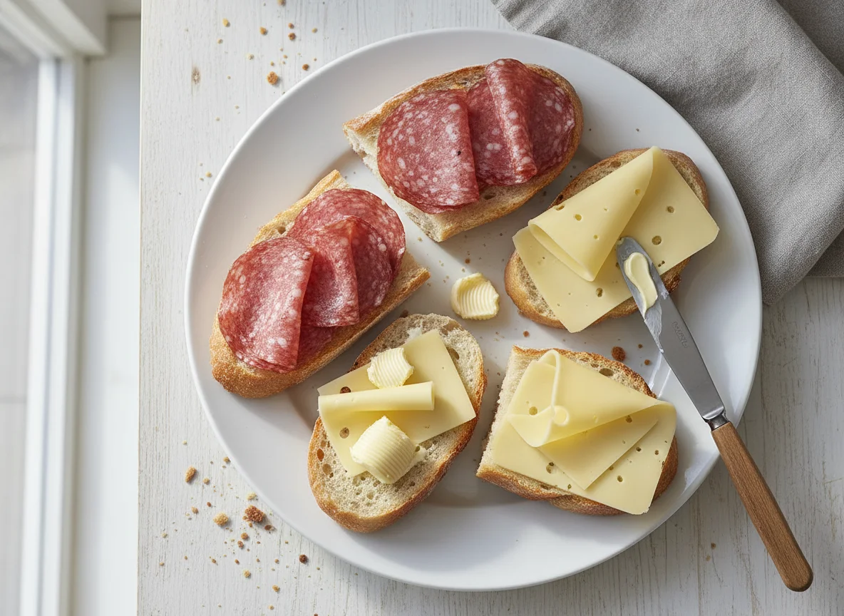 Baguette mit Salami und Käse photo