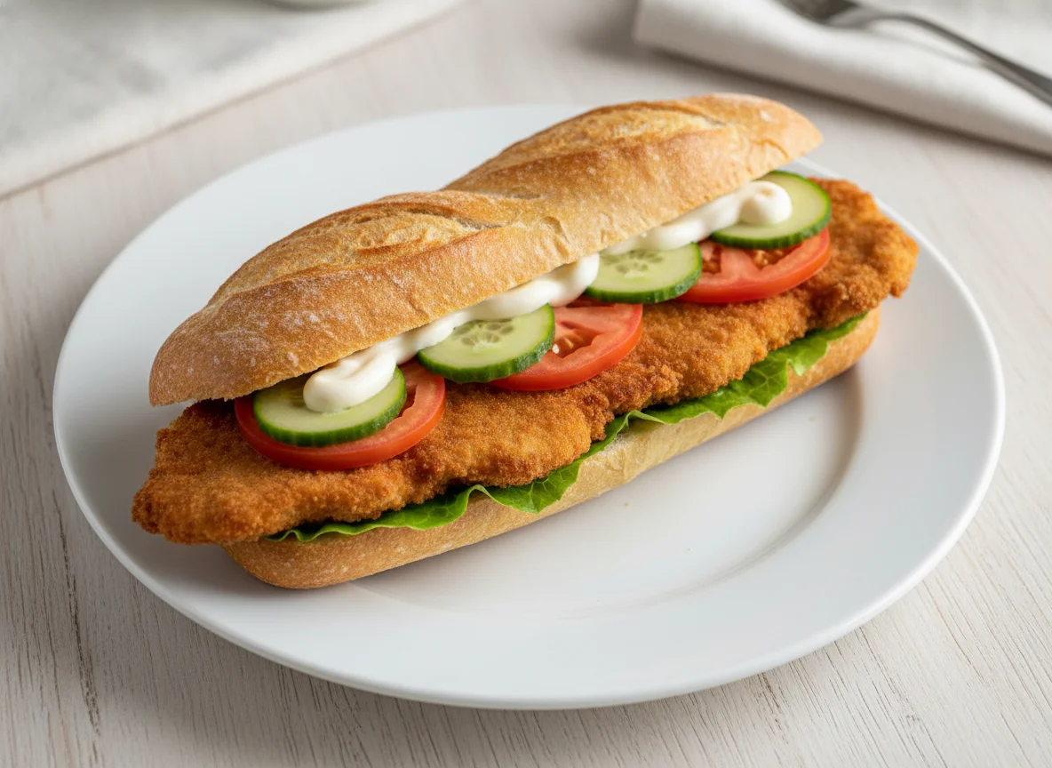Baguette mit Schnitzel photo