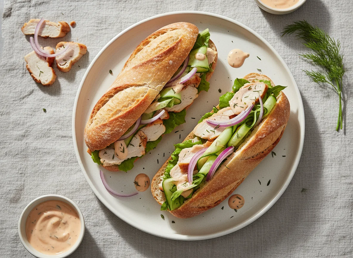 Baguette mit Truthahnstreifen photo