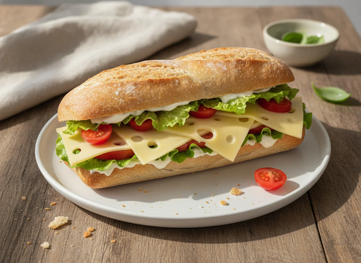 Baguette-Sandwich mit Käse und Tomaten photo
