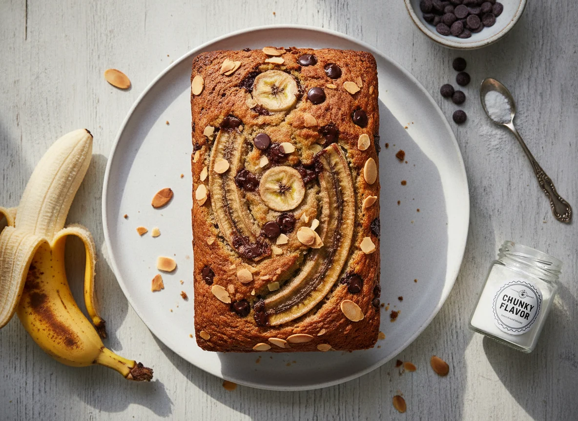 Bananenbrot mit Schokodrops und Mandeln photo