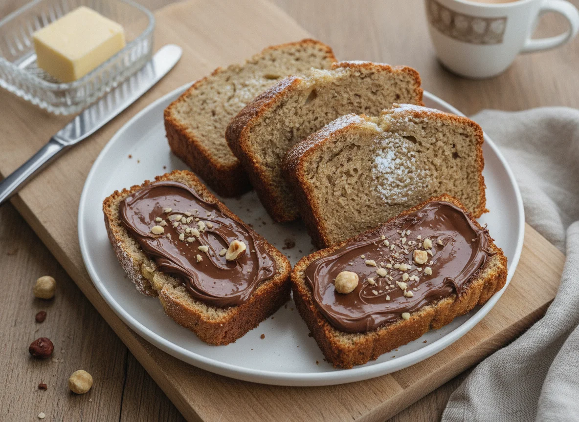 Bananenbrot mit Schokoladenaufstrich photo