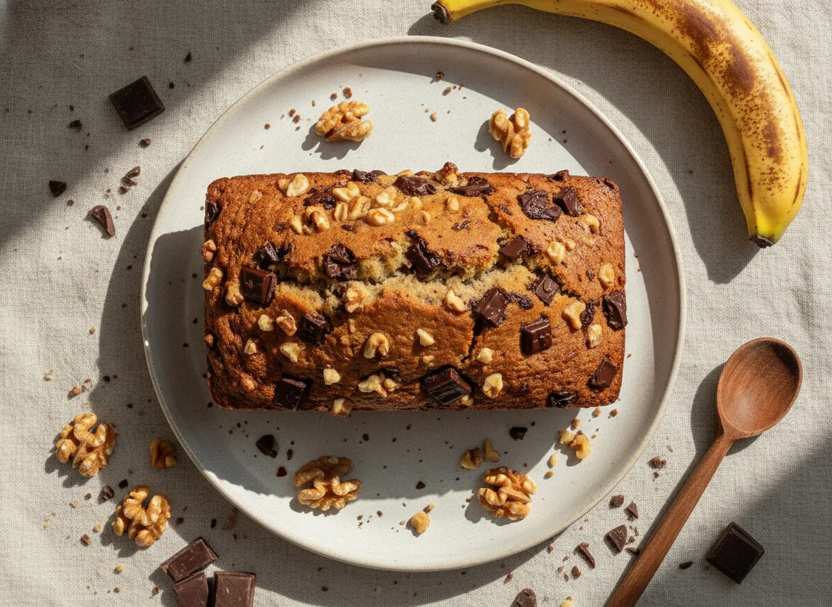 Bananenbrot mit Walnüssen und Schokolade photo