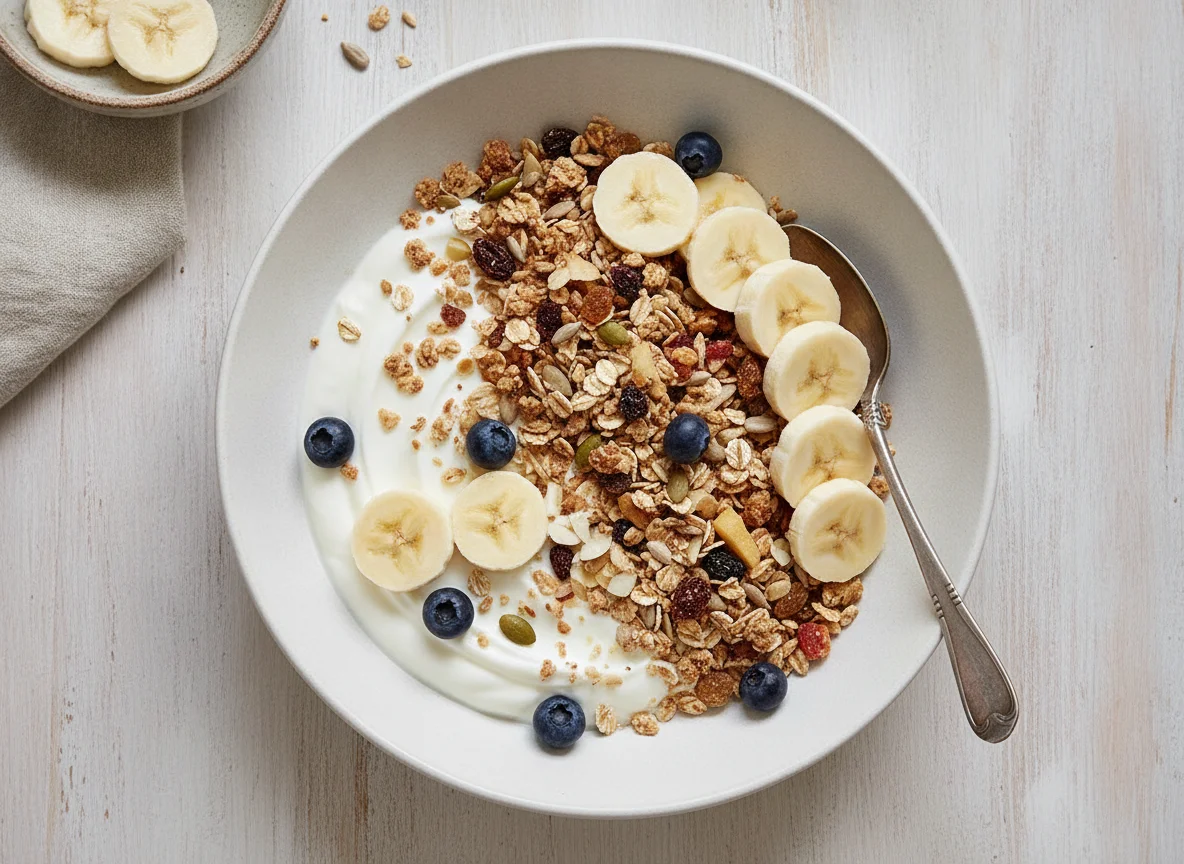 Bananen-Müsli mit Joghurt photo