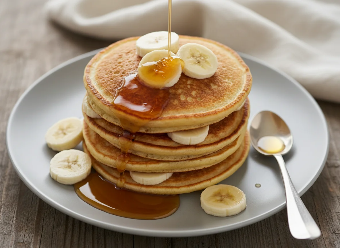 Bananenpfannkuchen mit Banane und Ahornsirup photo