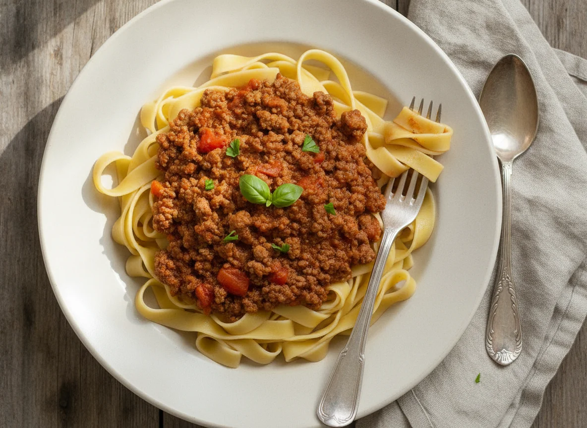 Bandnudeln mit Bolognese-Sauce photo