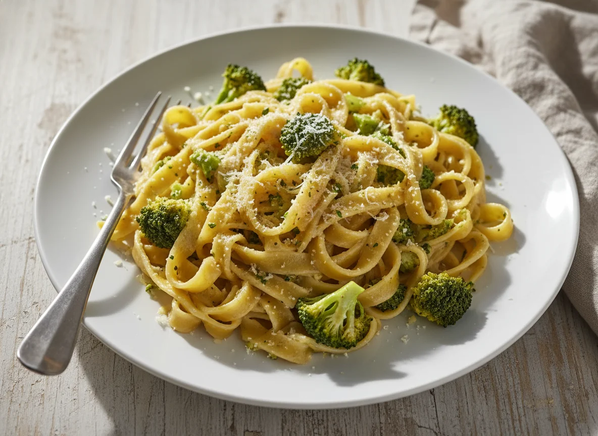 Bandnudeln mit Brokkoli und Sahnesauce photo