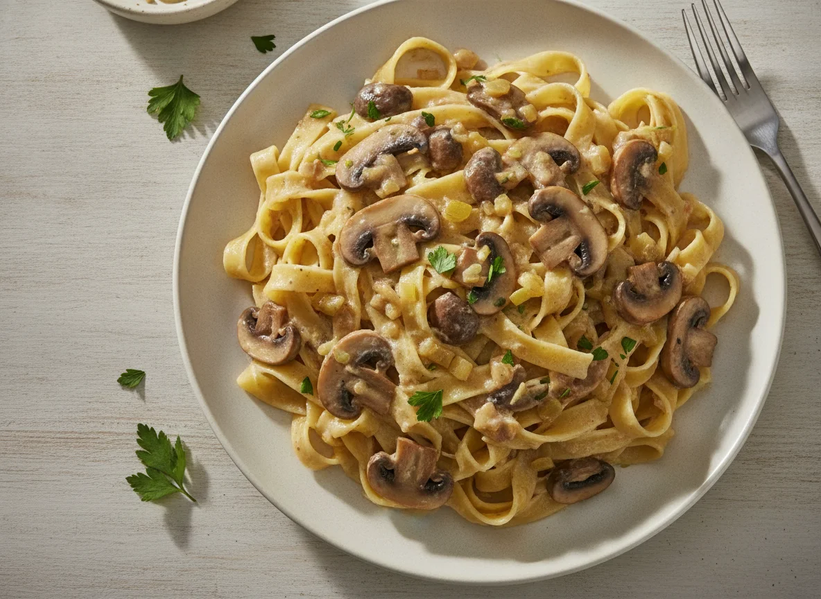 Bandnudeln mit Champignon-Rahmsauce photo