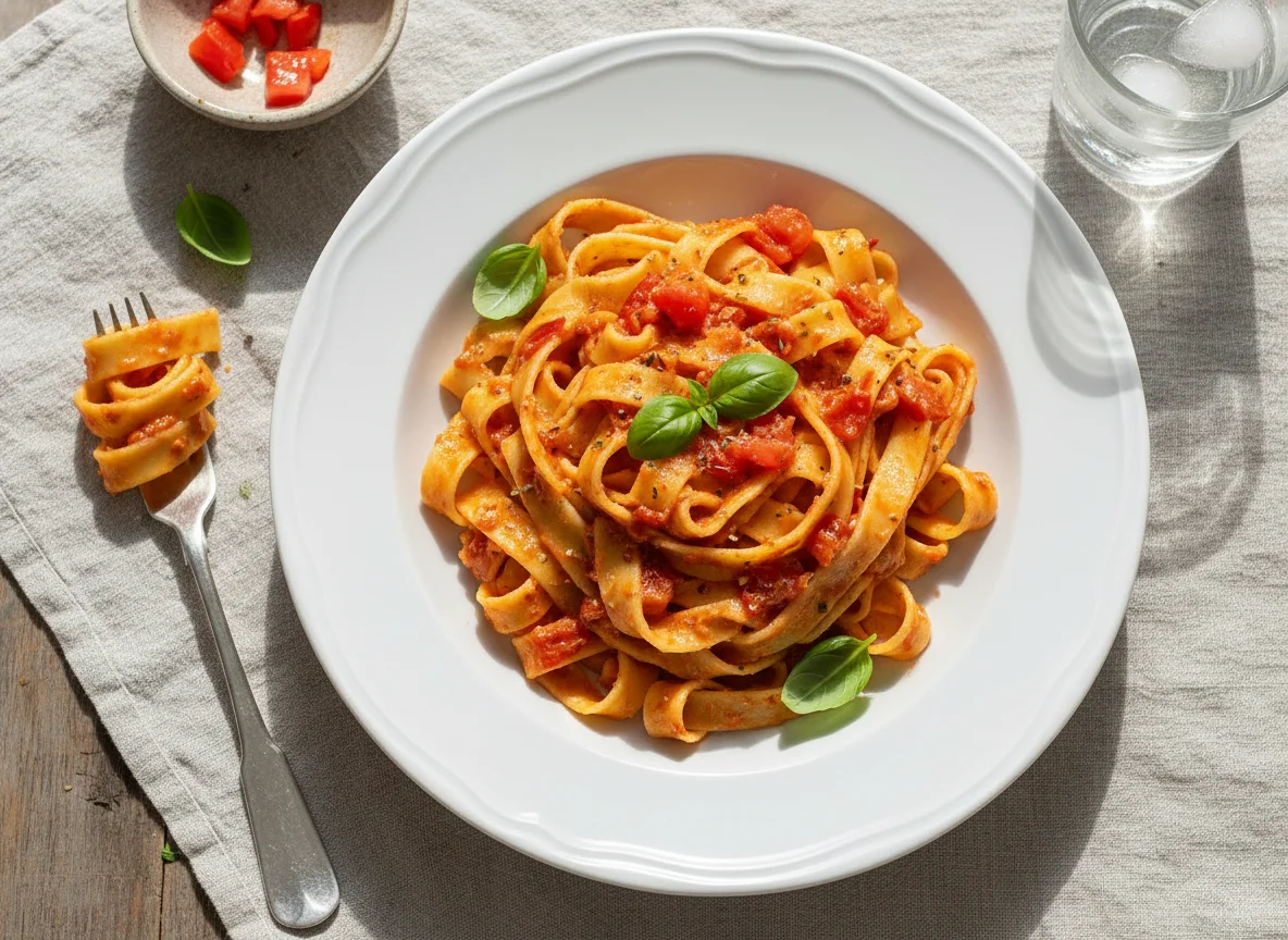 Bandnudeln mit cremiger Tomatensauce photo