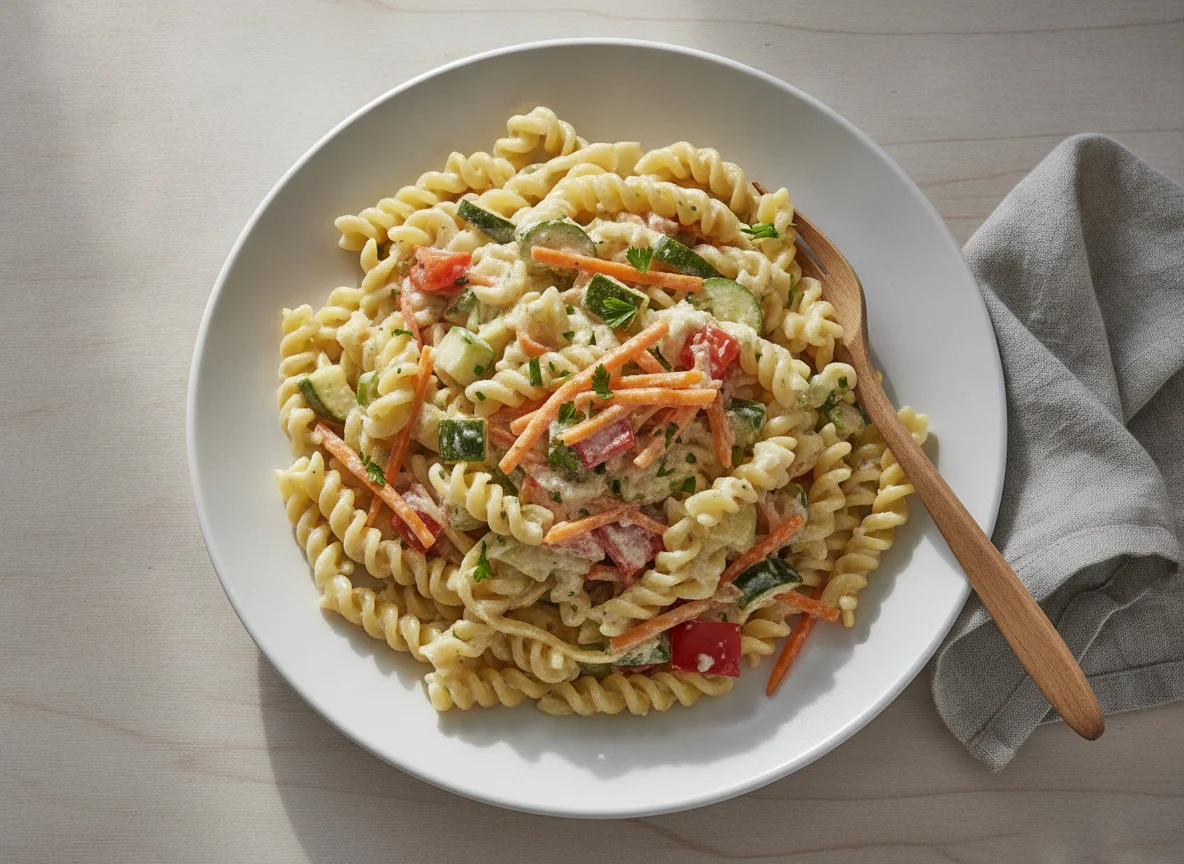 Bandnudeln mit Gemüse-Sahnesauce photo