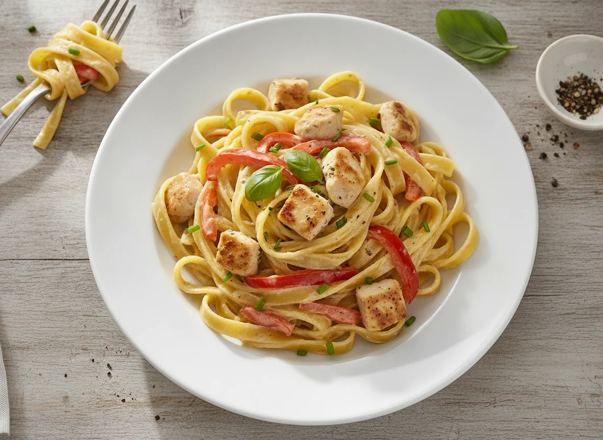Bandnudeln mit Hähnchen-Paprika-Rahmsauce photo