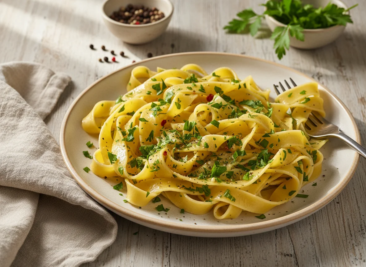 Bandnudeln mit Kräutern photo