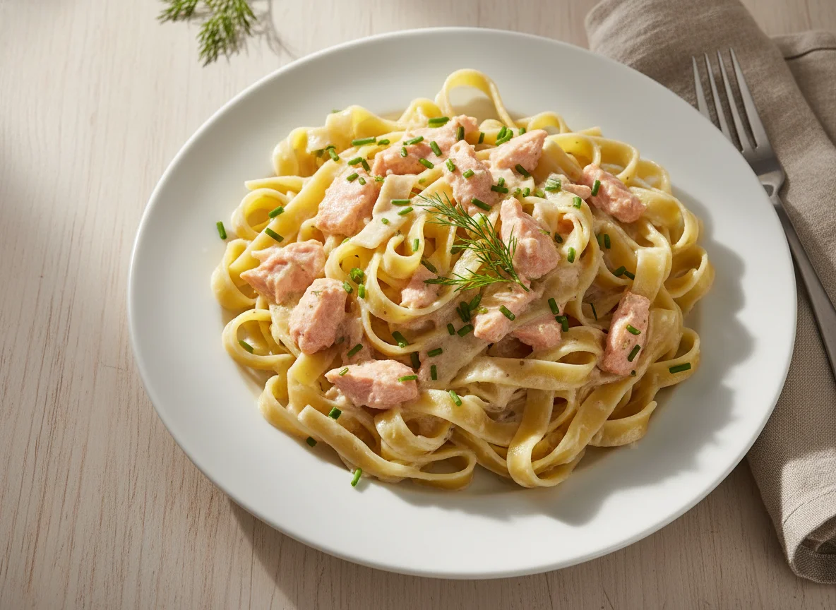 Bandnudeln mit Lachs und Sahnesauce photo