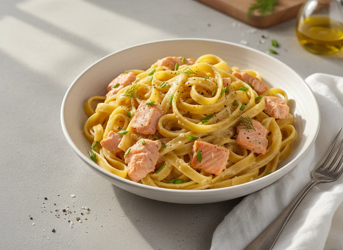 Bandnudeln mit Lachs-Sahne-Sauce photo