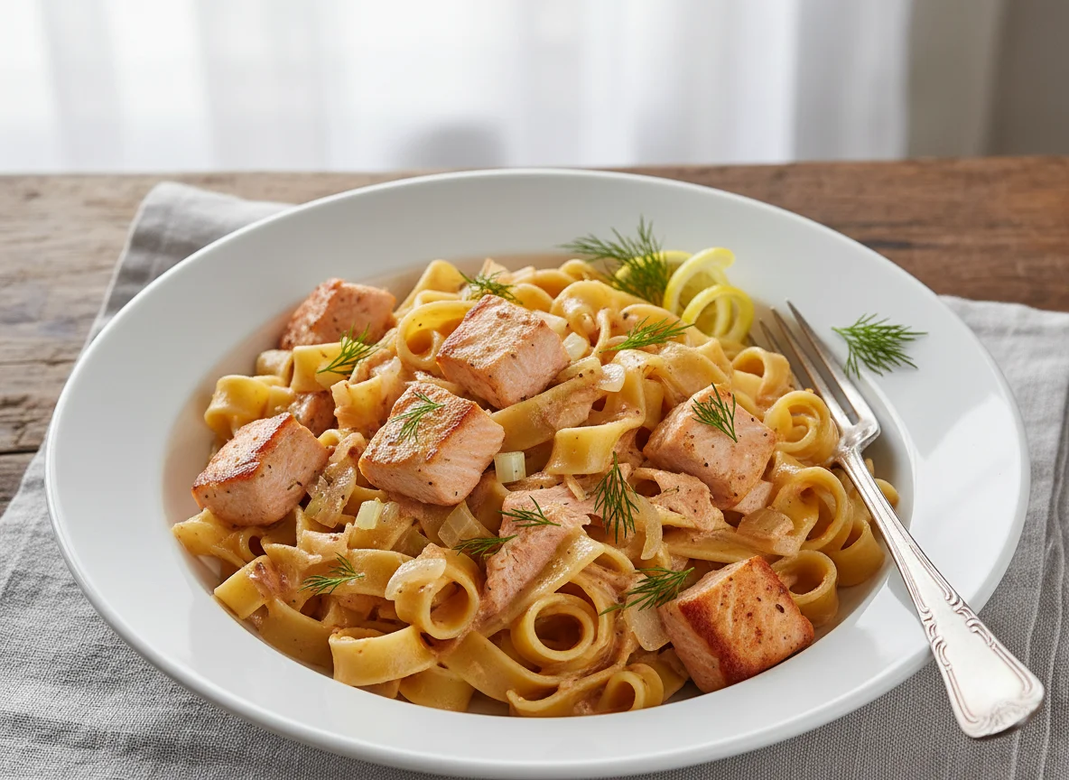 Bandnudeln mit Lachs-Sahne-Soße photo