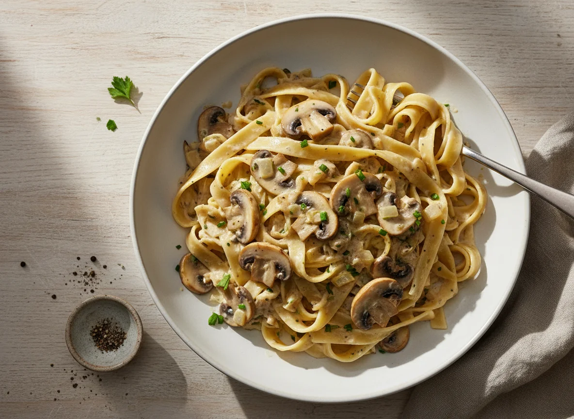 Bandnudeln mit Pilz-Rahm-Sauce photo