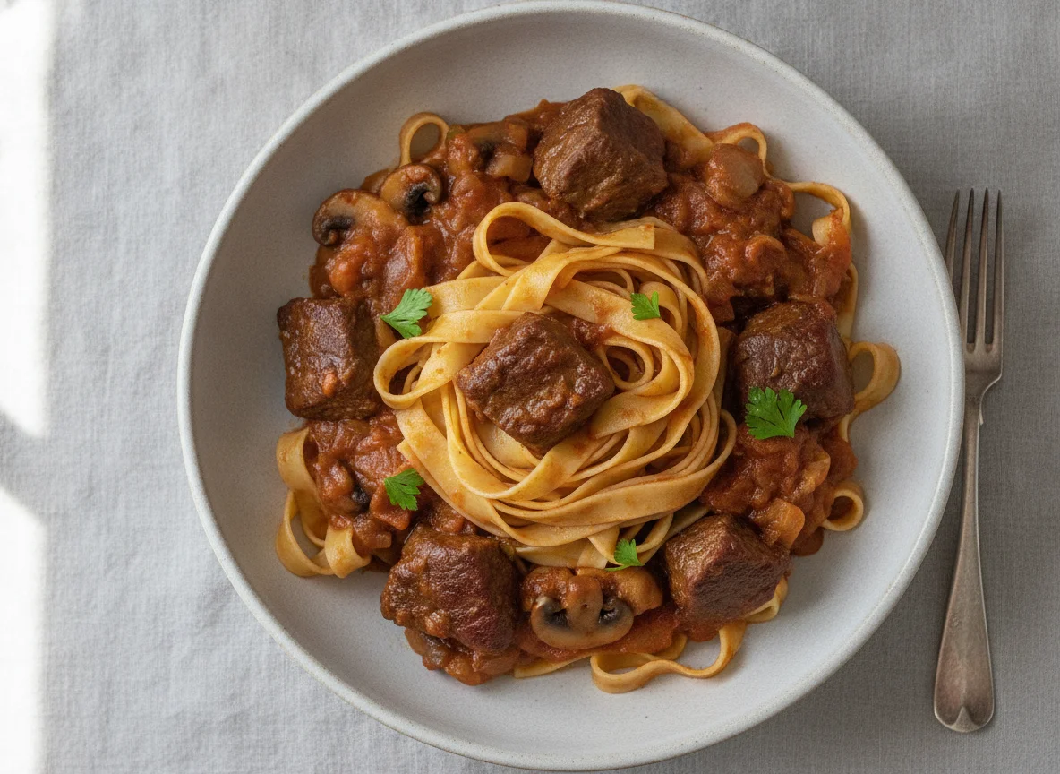 Bandnudeln mit Rindergulasch photo