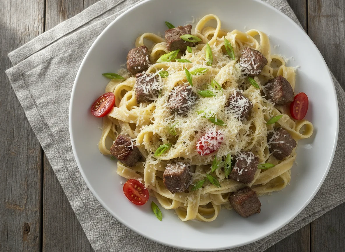 Bandnudeln mit Rindfleisch und Parmesan photo