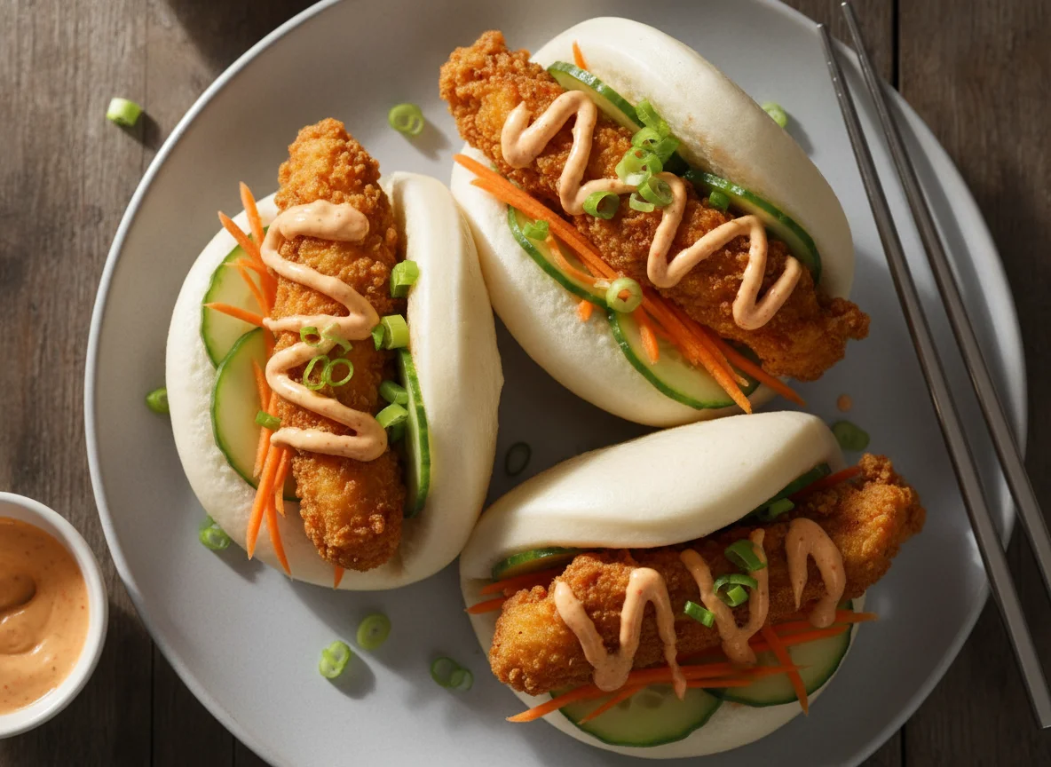 Bao Buns mit knusprigem Hähnchen photo