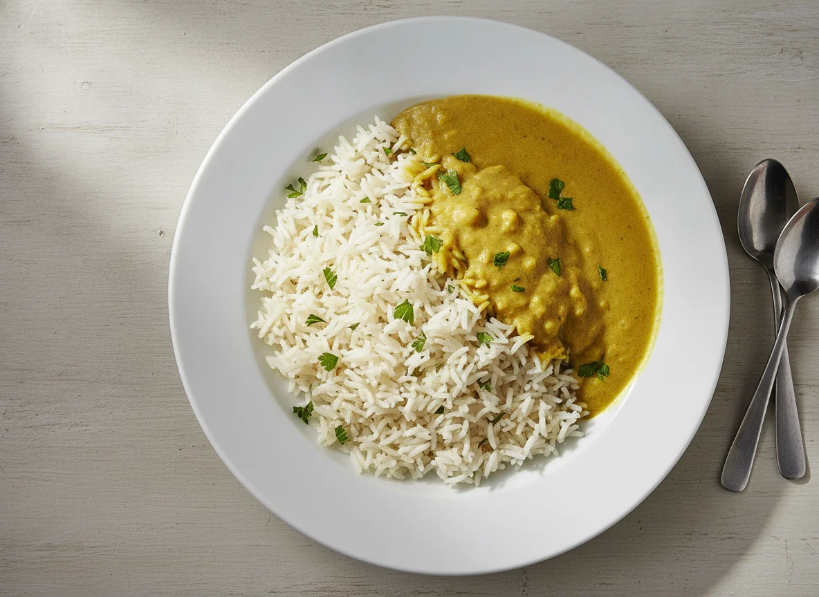 Basmati Reis mit Curry-Sauce photo