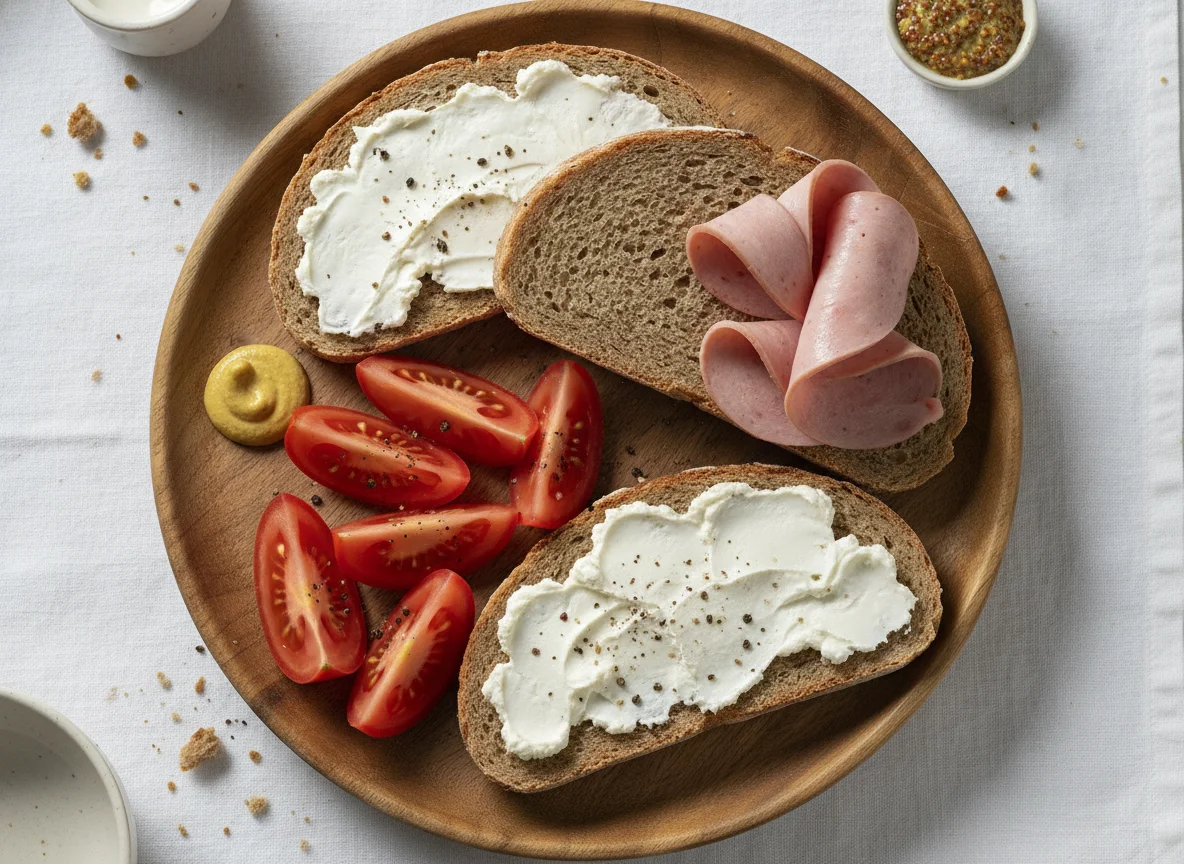Bauernbrot mit Aufschnitt und Tomate photo
