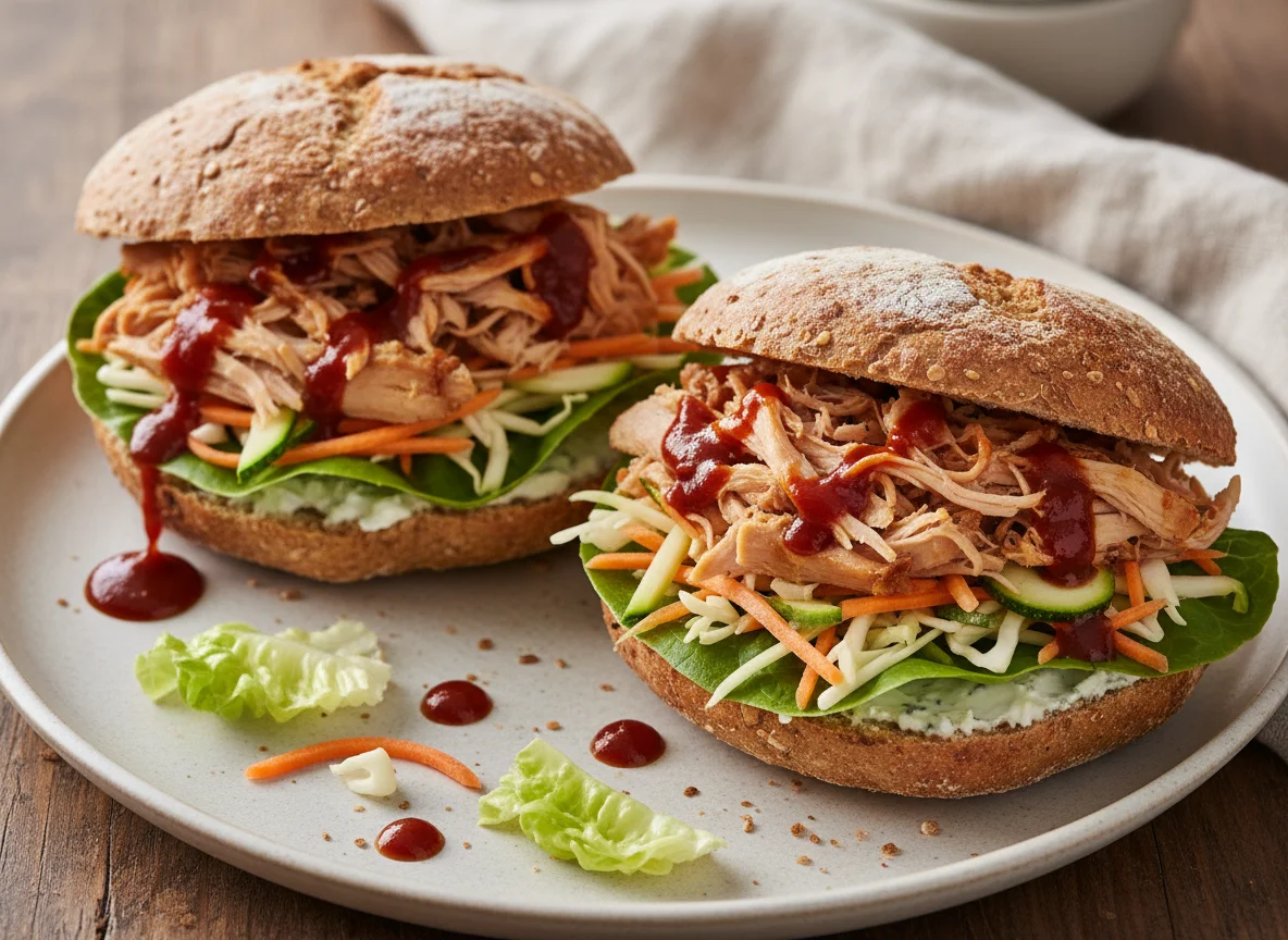 Bauernbrötchen mit Pulled Turkey photo