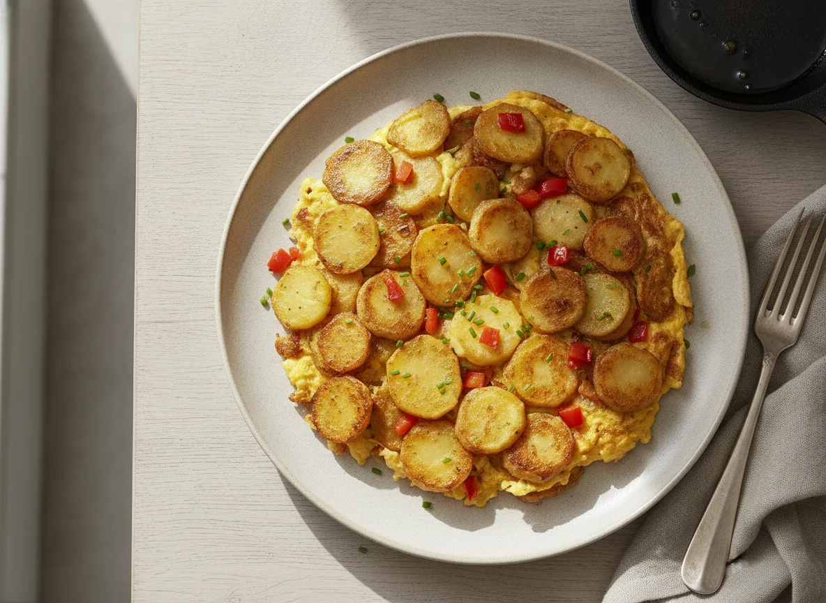 Bauernfrühstück mit Bratkartoffeln und Ei photo