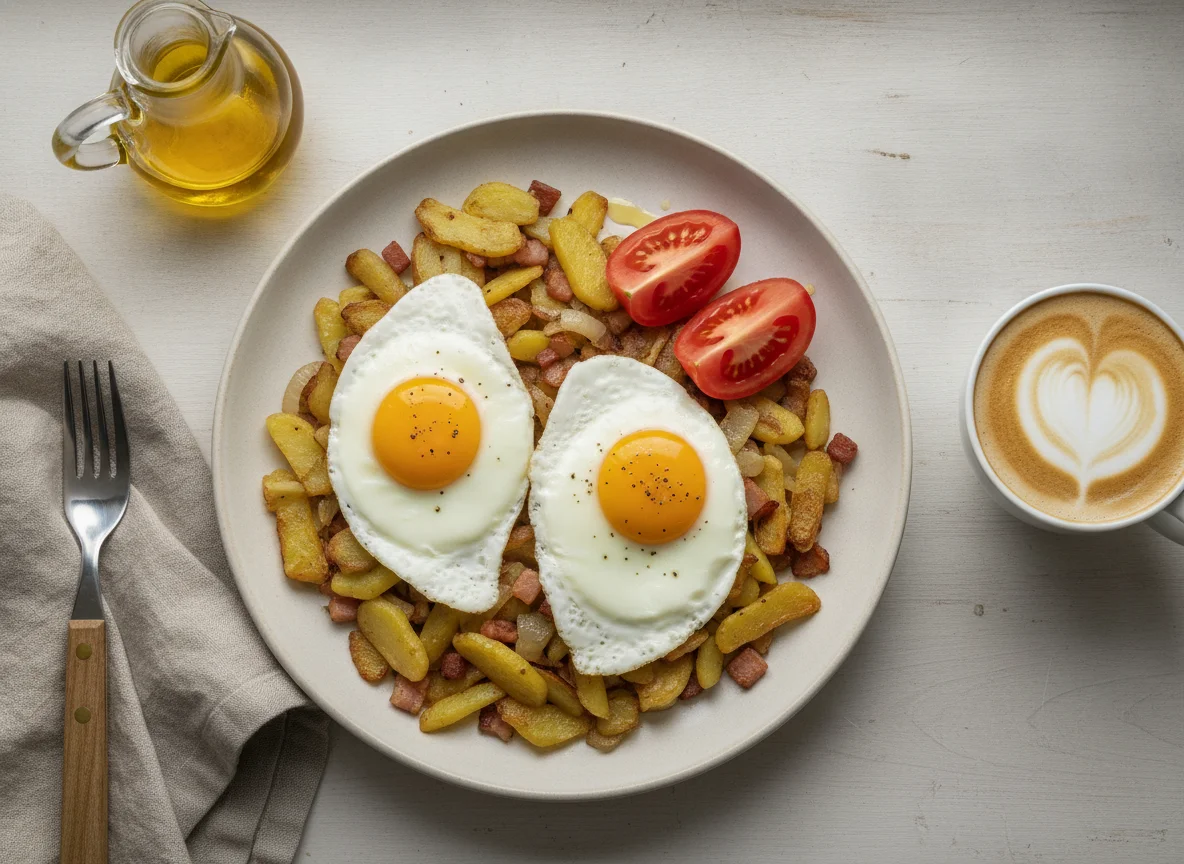 Bauernfrühstück mit Bratkartoffeln und Spiegelei photo