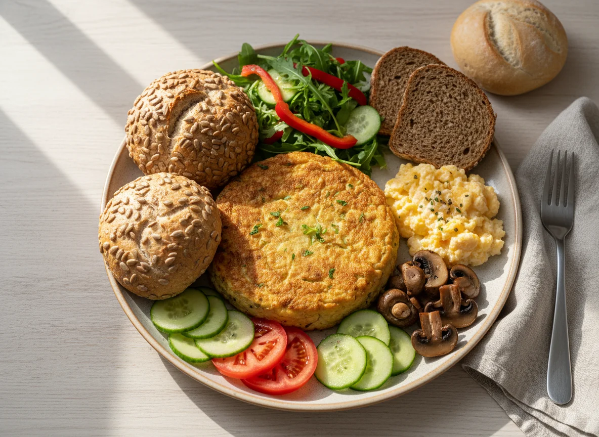 Bauernfrühstück mit Brötchen photo