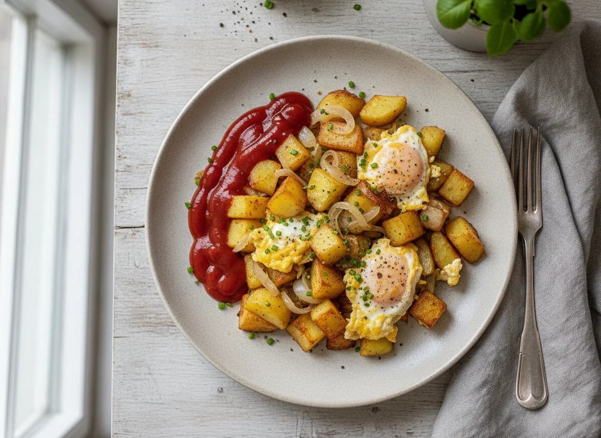 Bauernfrühstück mit Ketchup photo