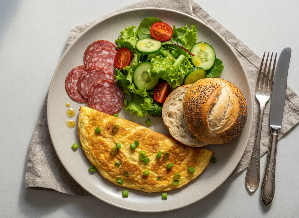 Bauernfrühstück mit Salat und Semmel photo