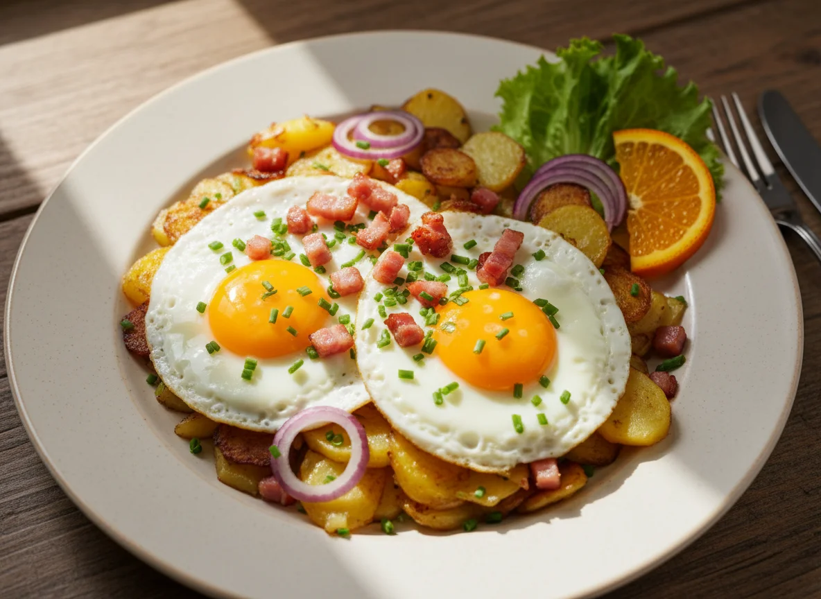 Bauernfrühstück mit Spiegeleiern photo