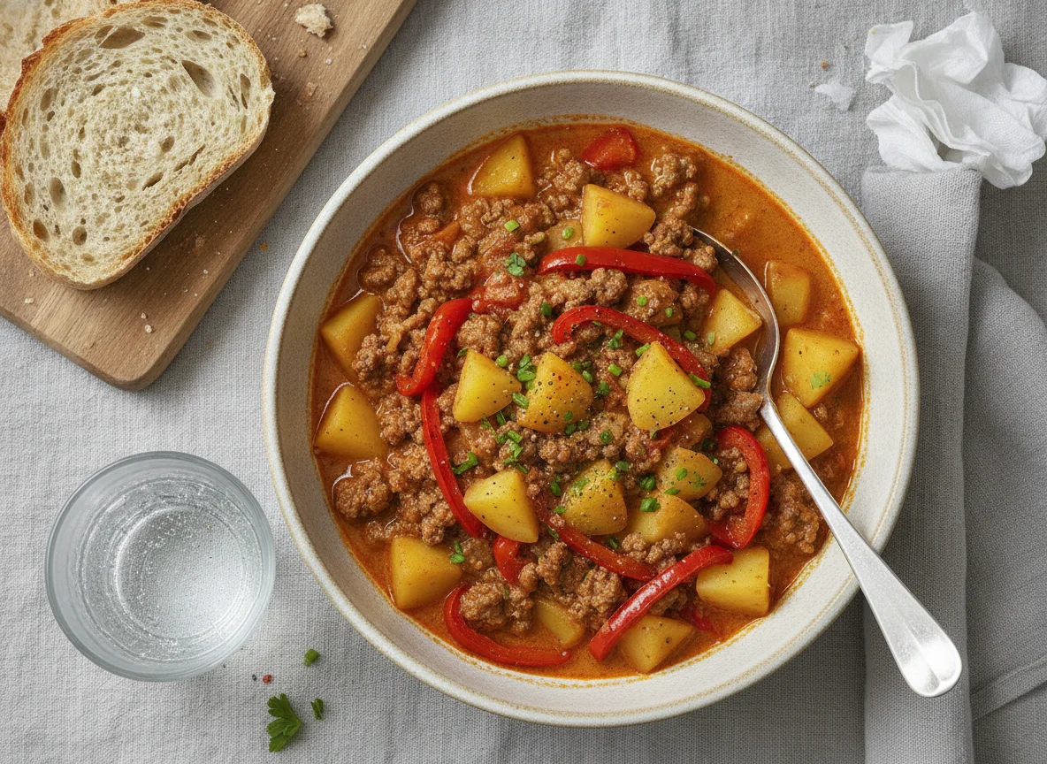 Bauerntopf mit Hackfleisch, Kartoffeln und Paprika photo