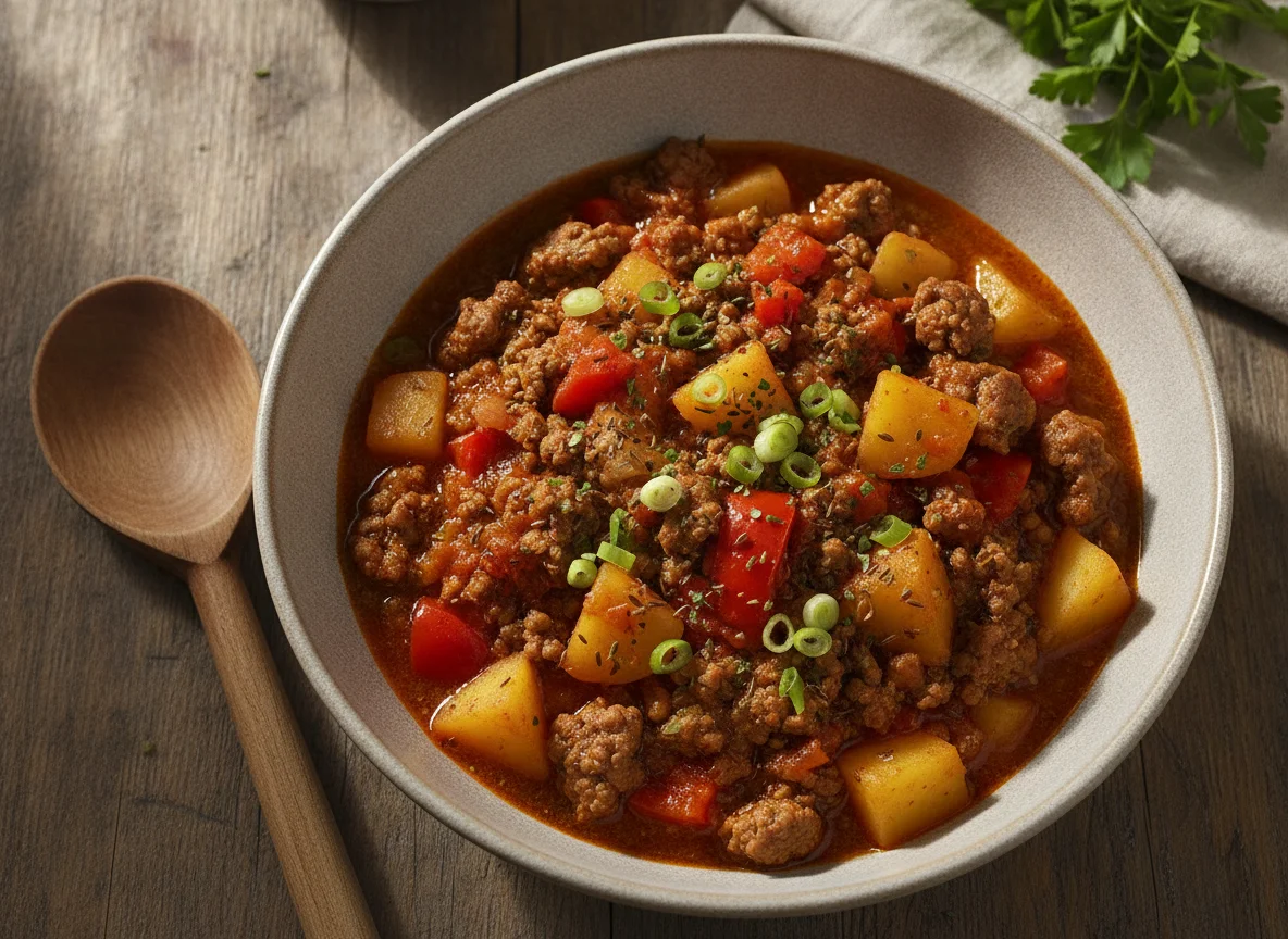 Bauerntopf mit Hackfleisch und Paprika photo