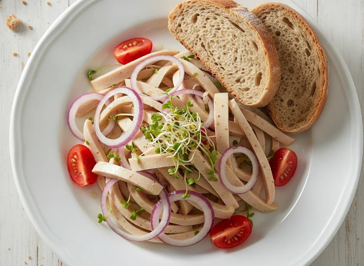 Bayerischer Wurstsalat mit Brot photo