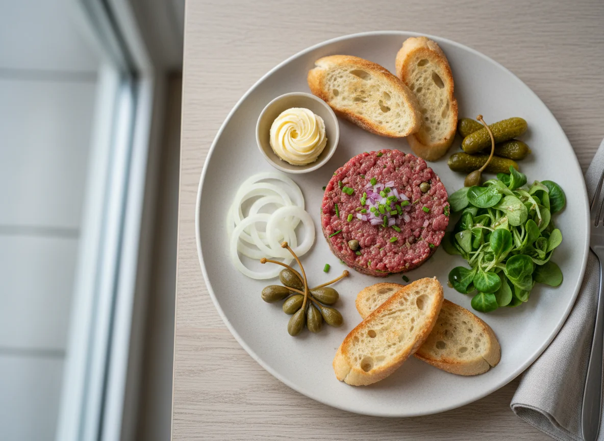 Beef Tartare mit Beilagen photo