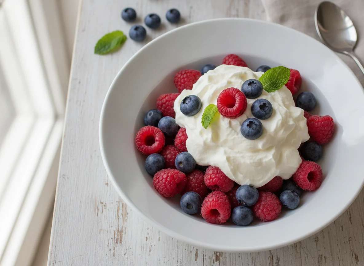 Beeren mit Schlagrahm photo