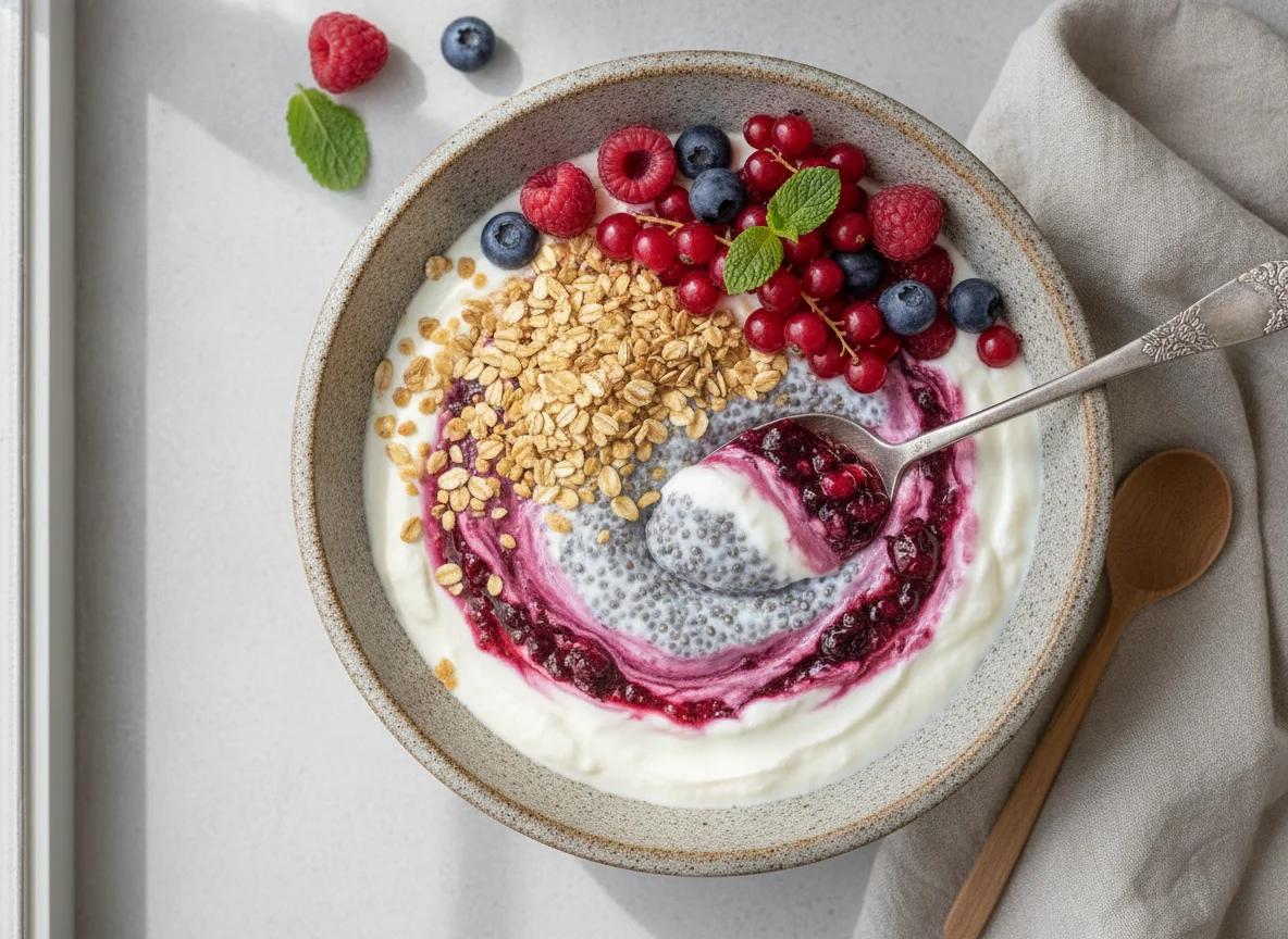 Beeren-Chia-Pudding mit Joghurt photo