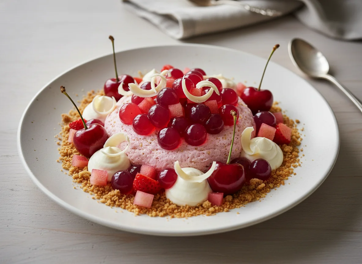 Beeren-Dessert mit Creme und Fruchtgelee photo