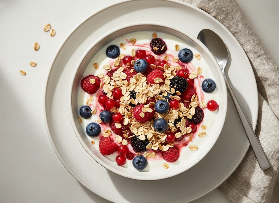 Beeren-Joghurt mit Haferflocken photo