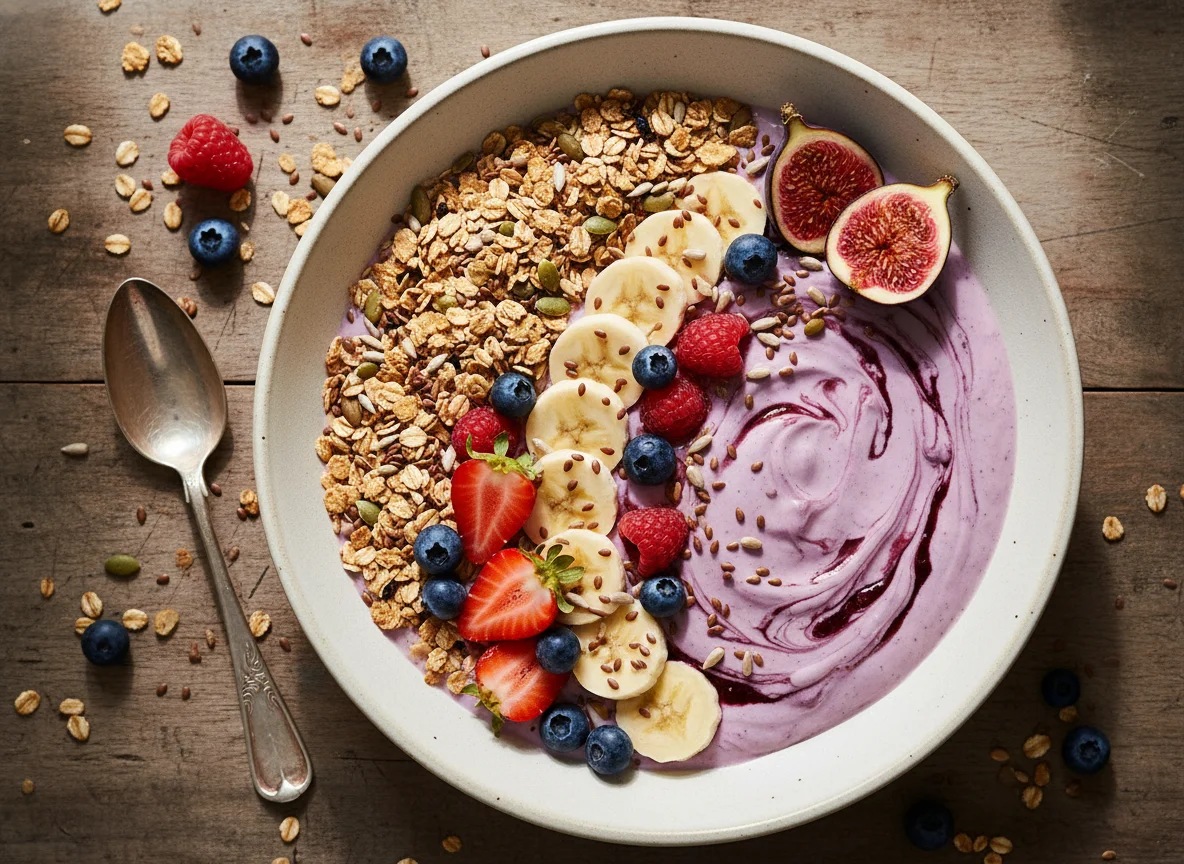 Beeren-Joghurt mit Müsli und Früchten photo