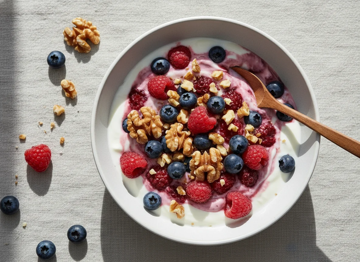 Beeren-Joghurt mit Nüssen photo