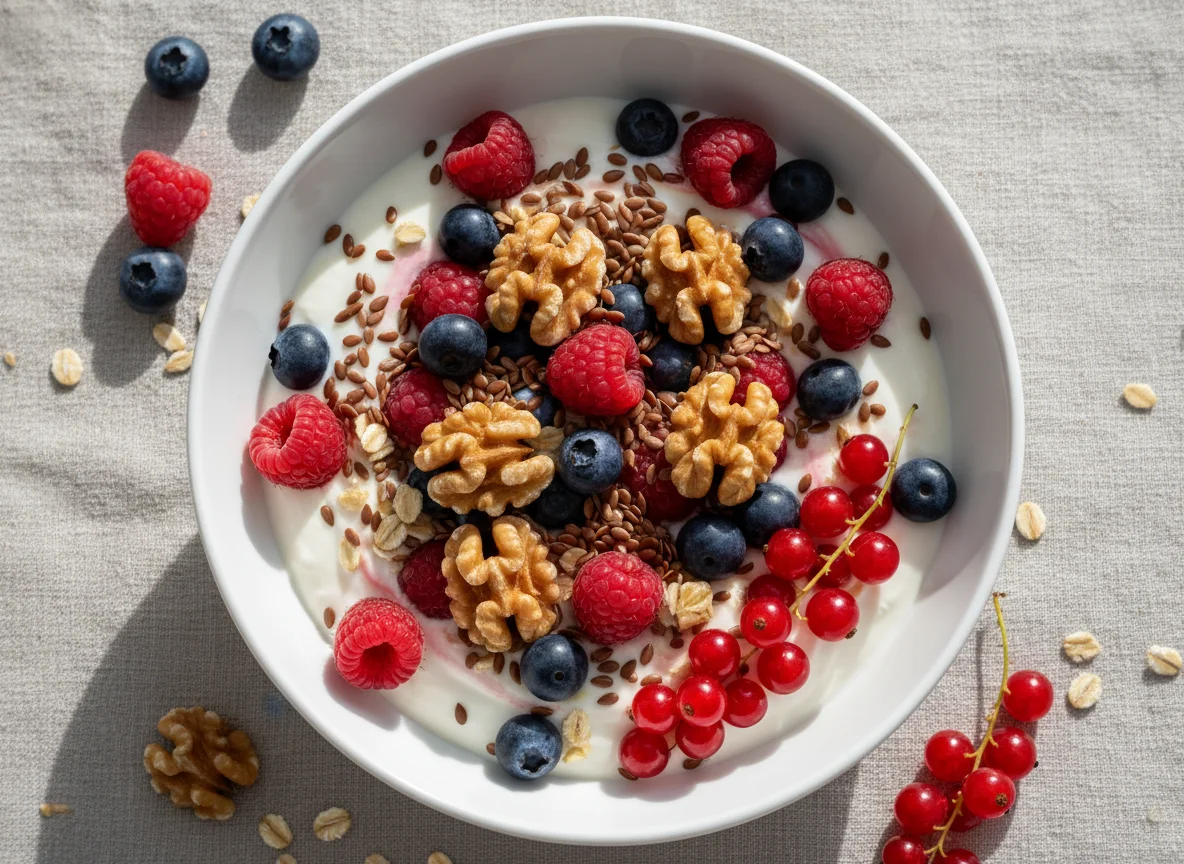 Beeren-Joghurt mit Nüssen und Samen photo