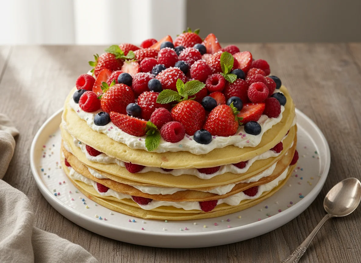 Beeren-Pfannkuchen-Torte photo