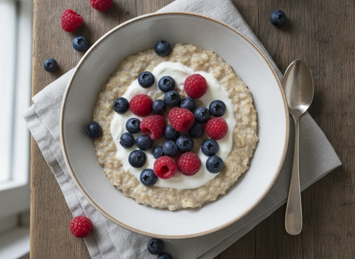 Beeren-Porridge mit Joghurt photo