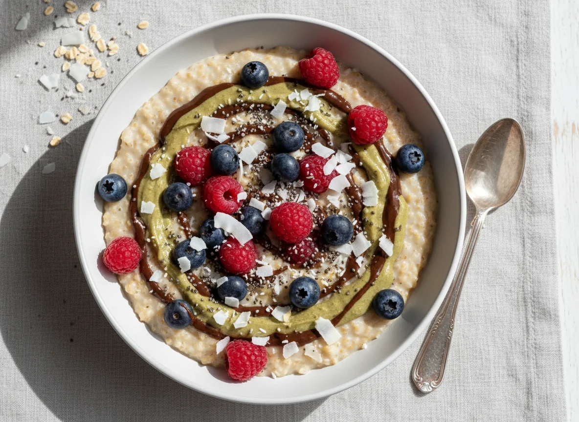 Beeren-Porridge mit Toppings photo
